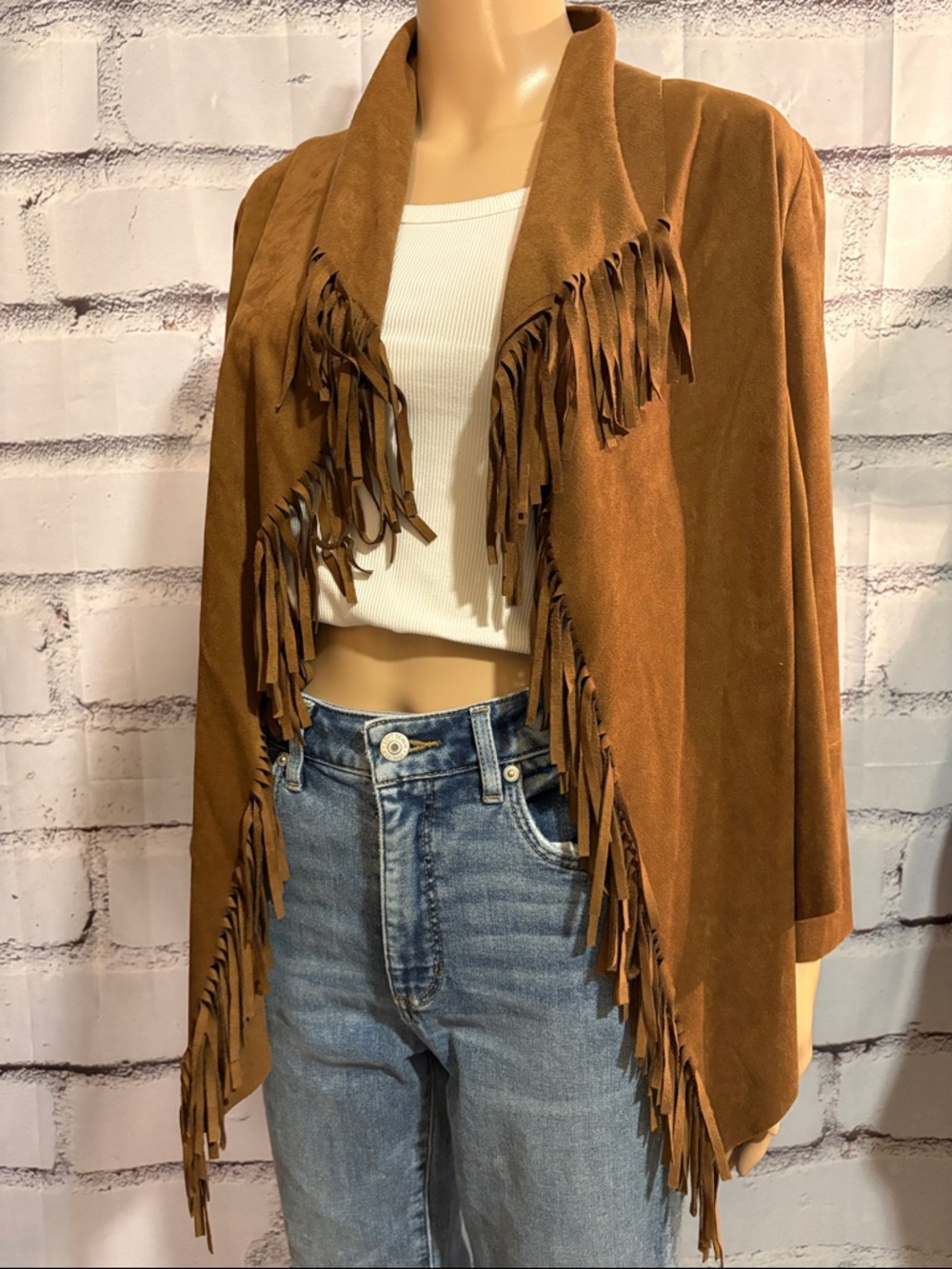 Ruby Rd. Faux Leather Fringe Jacket Size 4 P